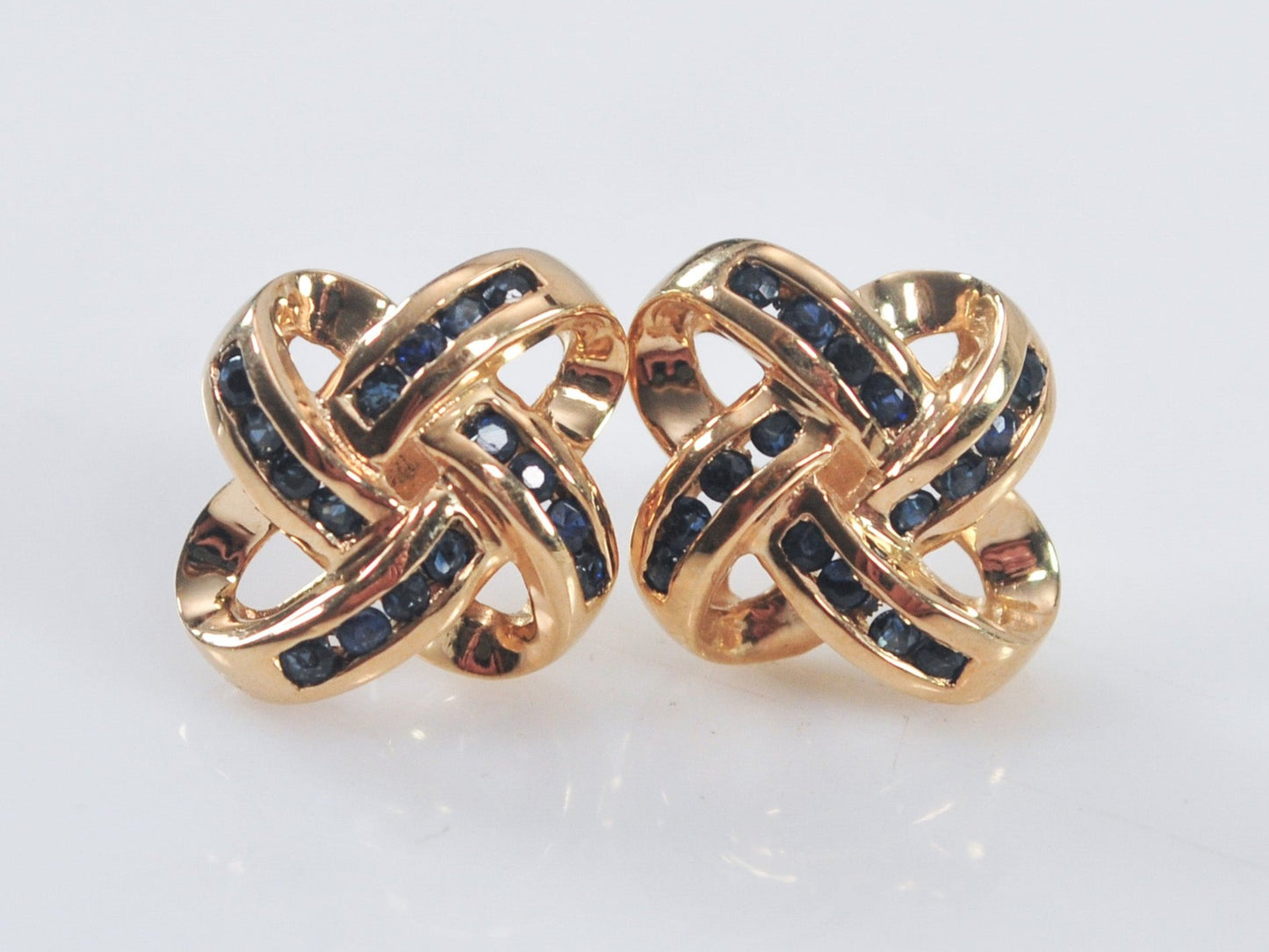 14K Gold Sapphire Knot Earrings