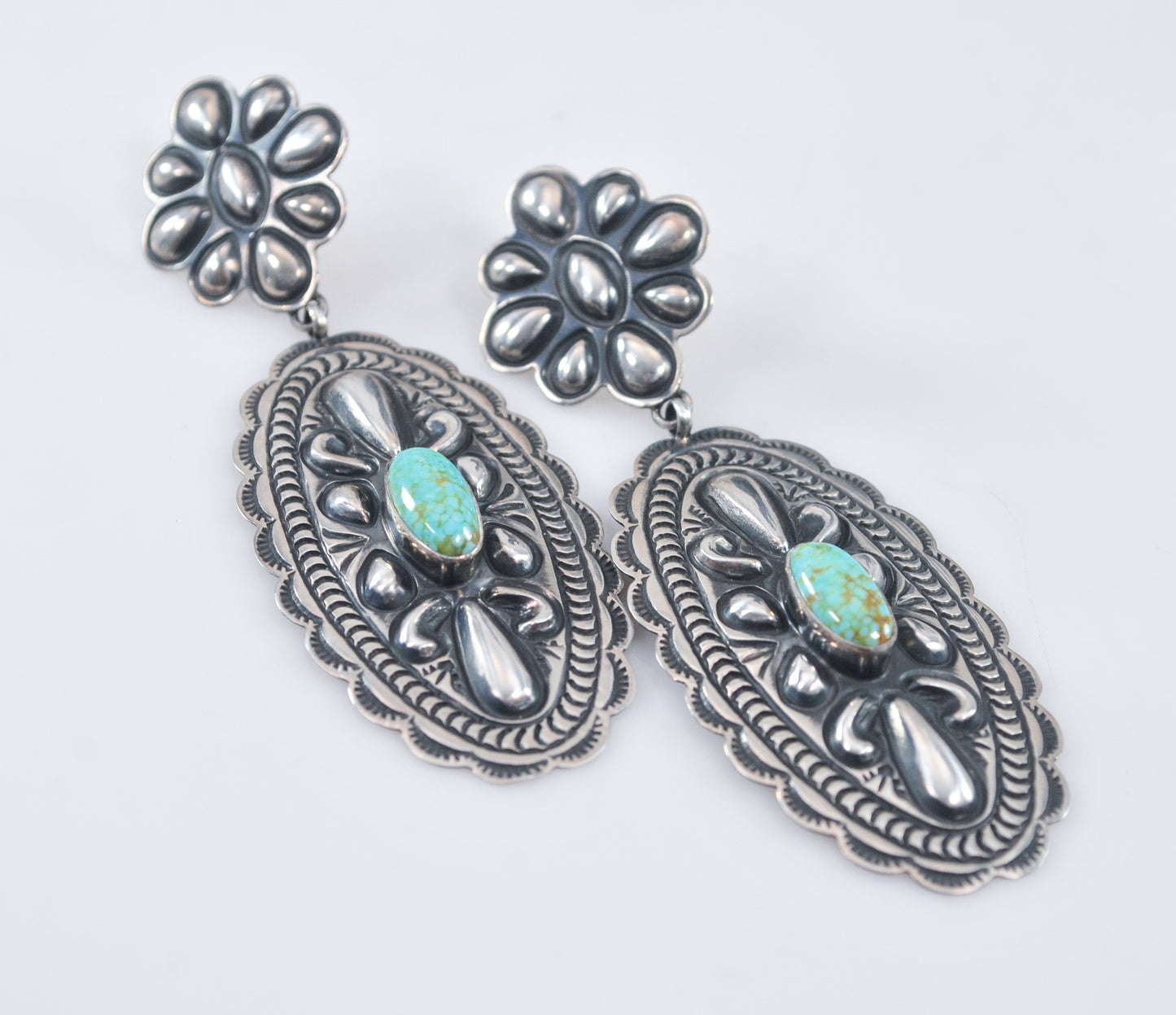 Tsosie Orville White Navajo Turquoise Sterling Silver Earrings