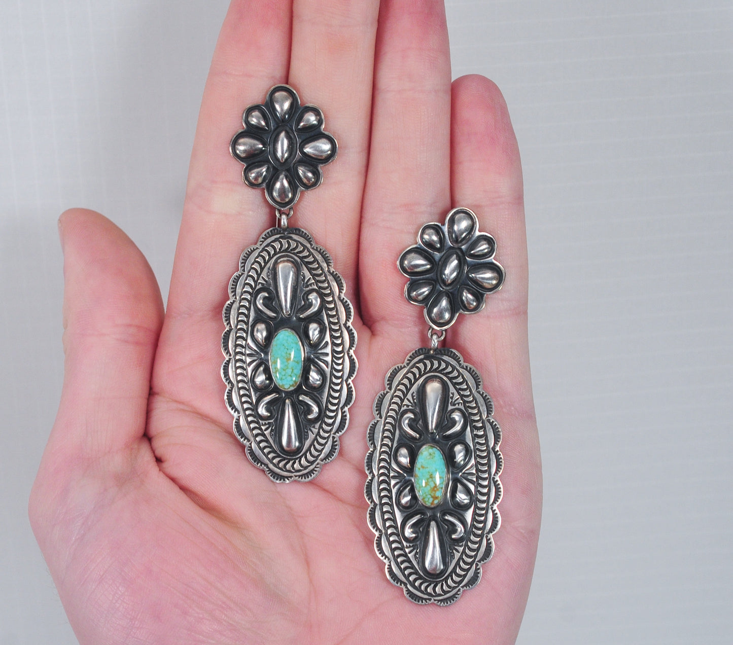 Tsosie Orville White Navajo Turquoise Sterling Silver Earrings