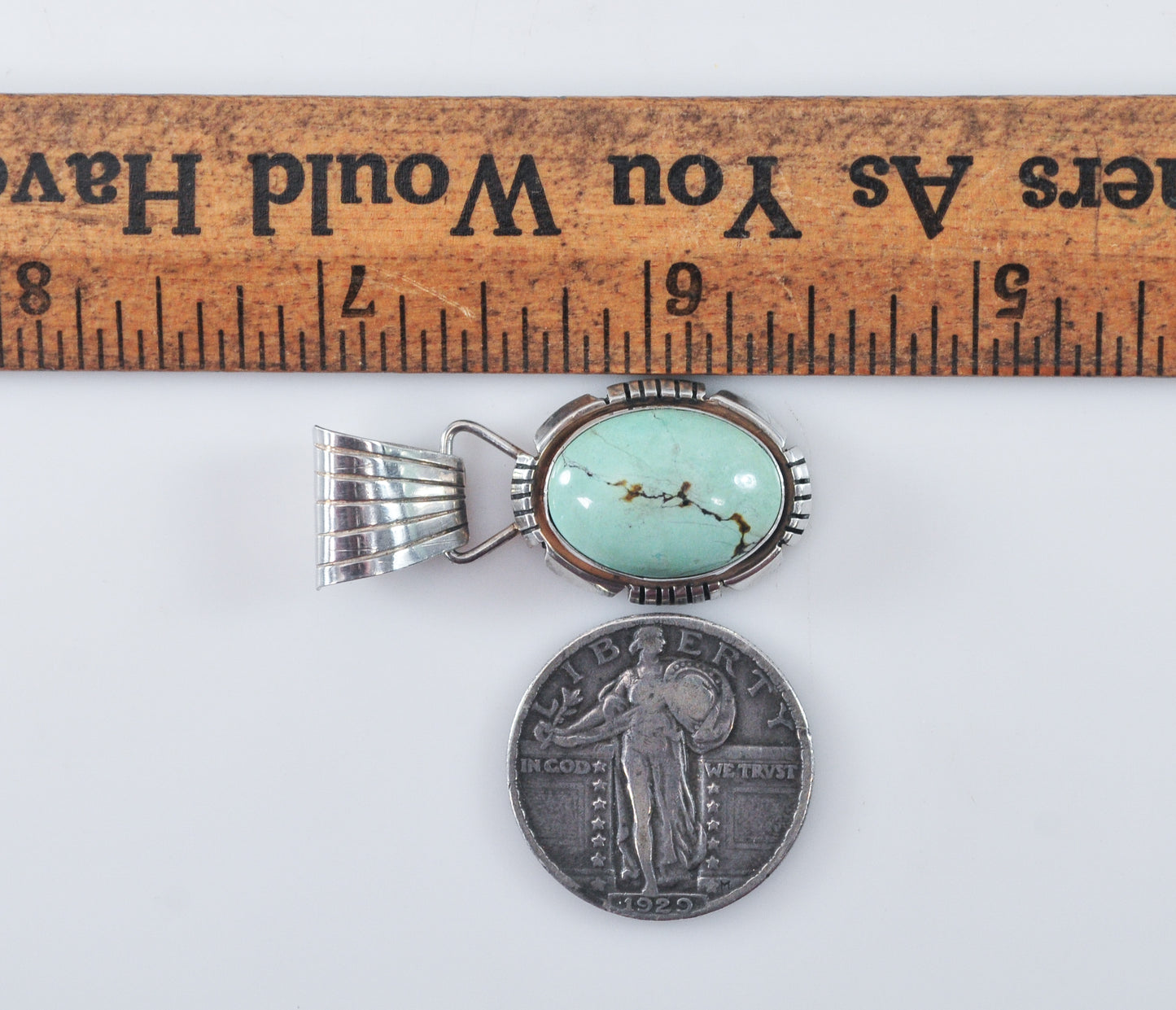 Signed Navajo Turquoise Sterling Silver Pendant