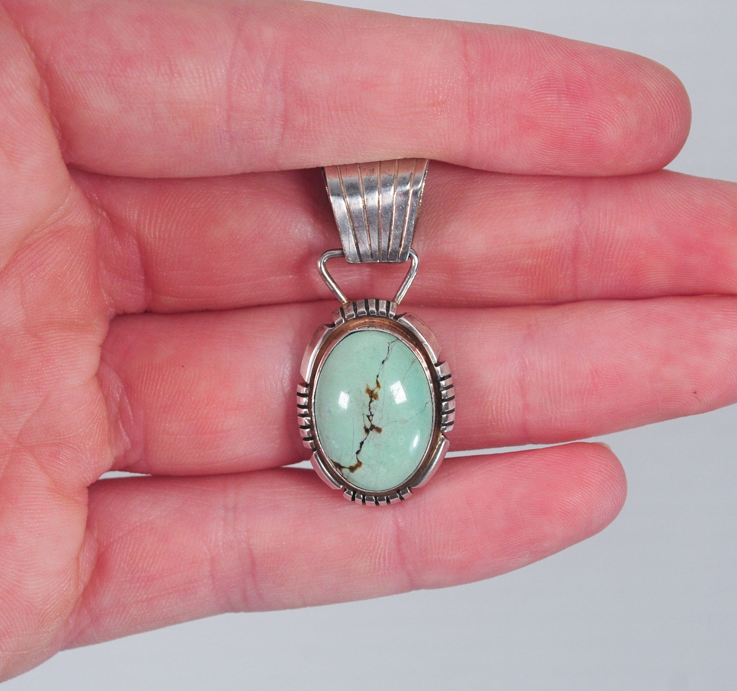 Signed Navajo Turquoise Sterling Silver Pendant