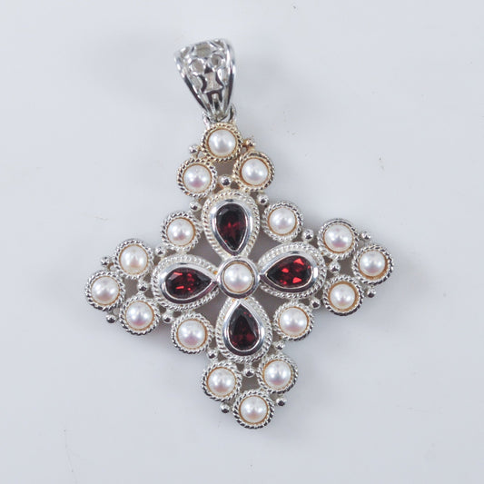 Ross Simons Sterling Silver Pearl Garnet Pendant