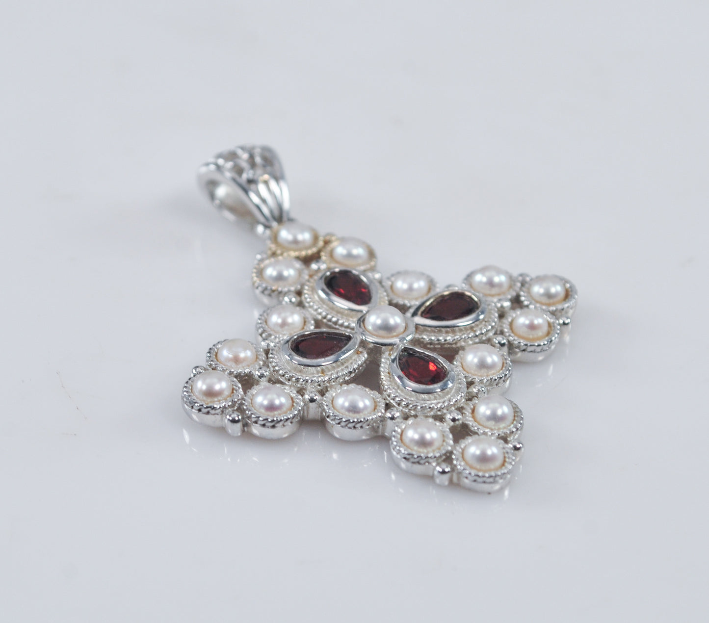 Ross Simons Sterling Silver Pearl Garnet Pendant