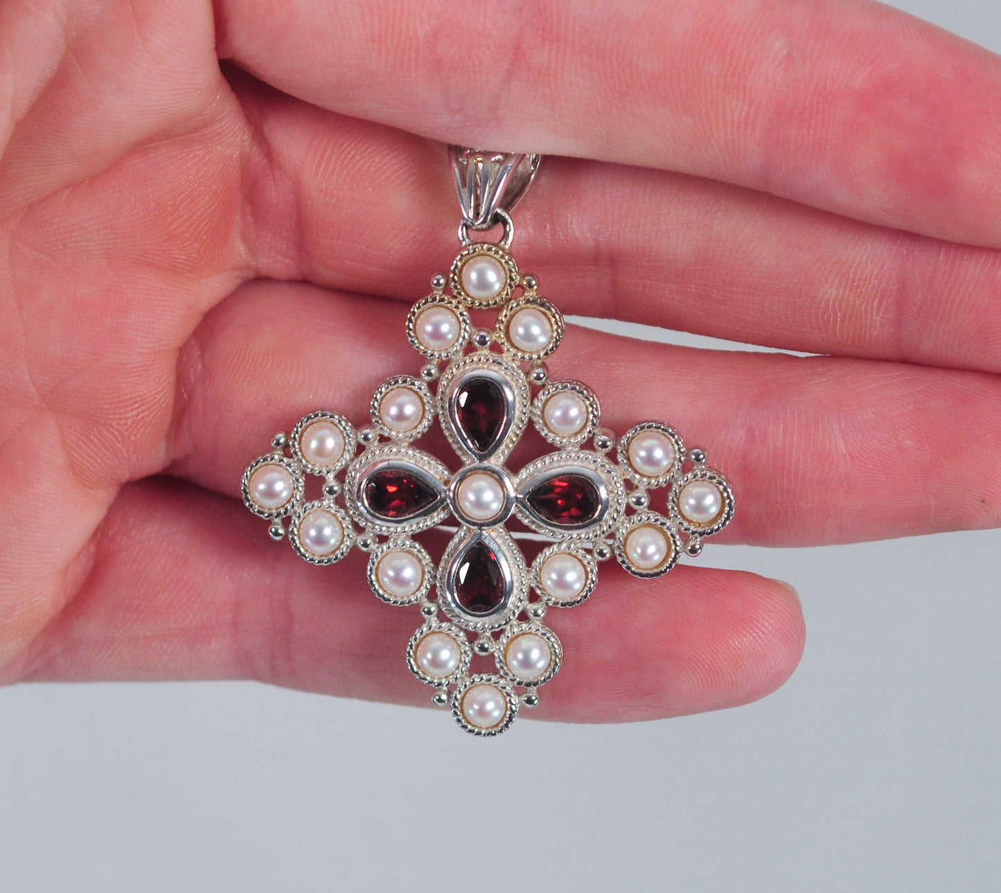 Ross Simons Sterling Silver Pearl Garnet Pendant