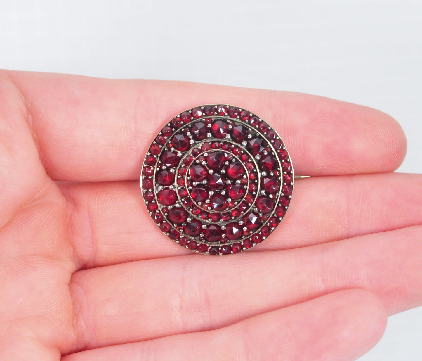 Antique Sterling Silver Bohemian Garnet Brooch