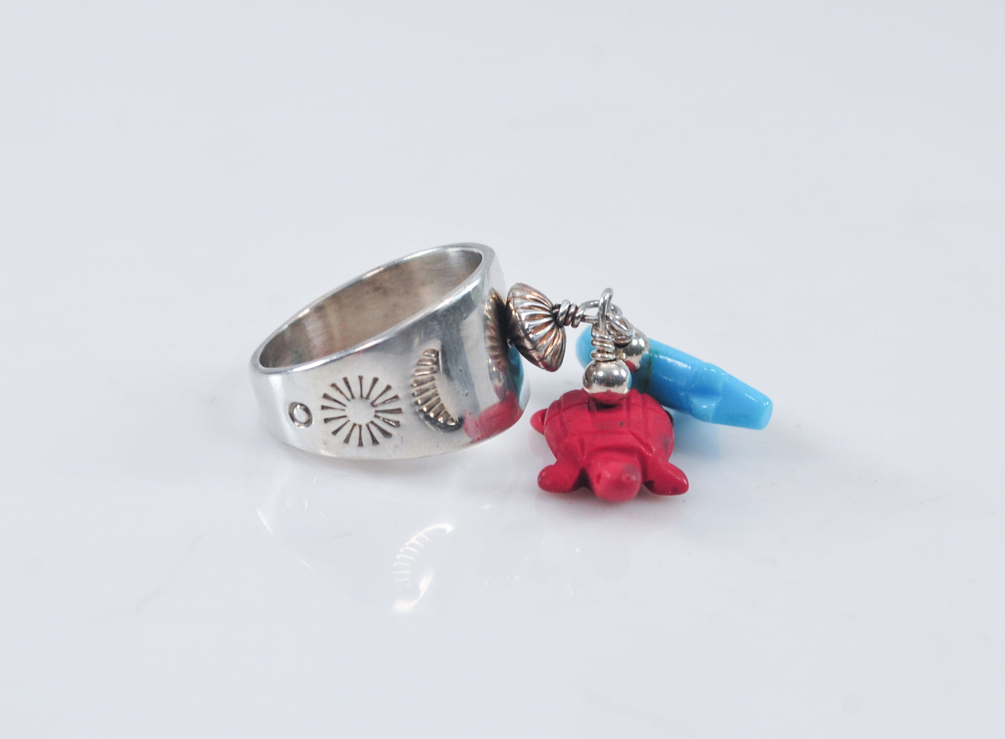 Carolyn Pollack Relios Turquoise Coral Bear Turtle Dangle Ring