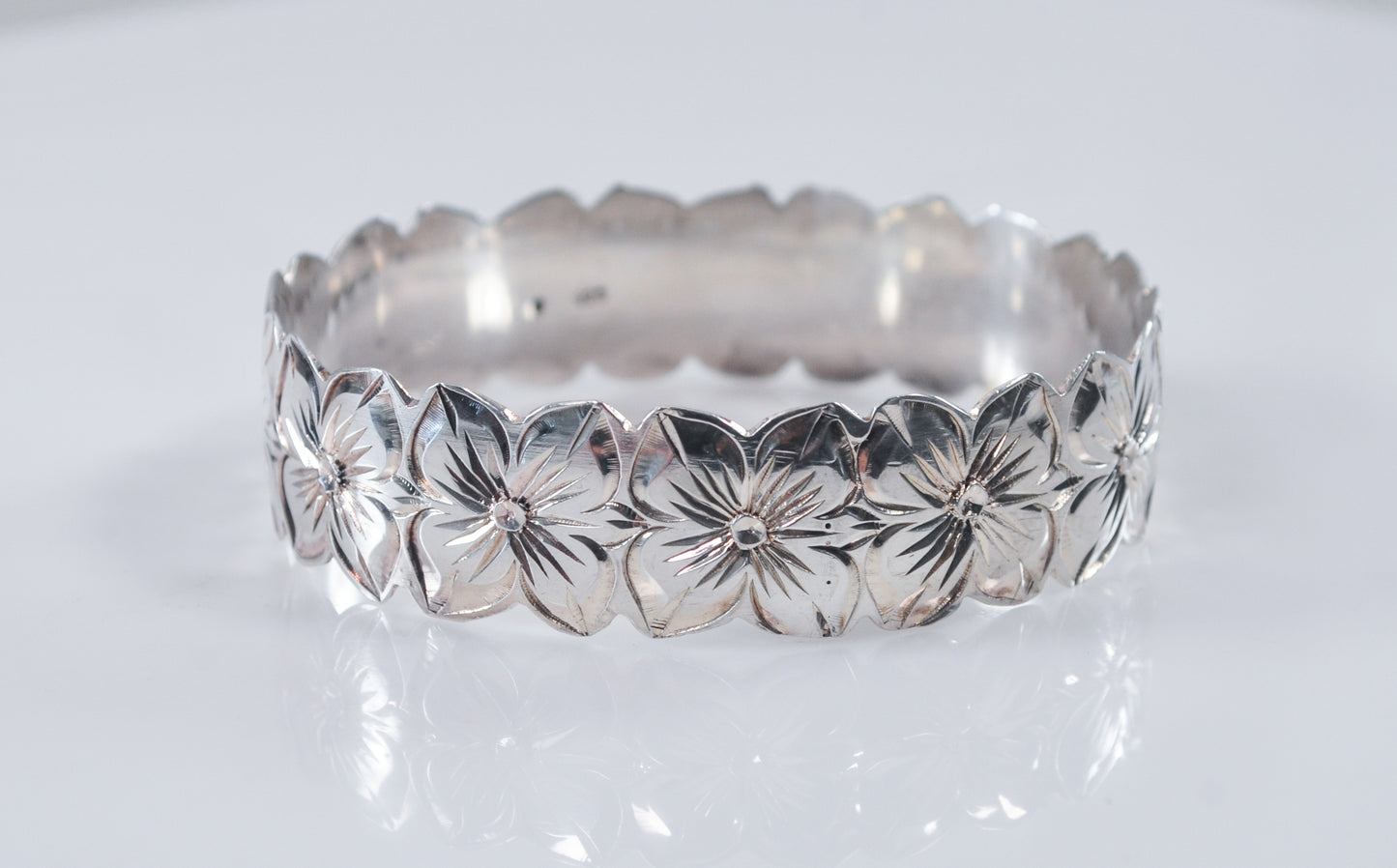 Sterling Silver Plumeria Flower Bangle Bracelet