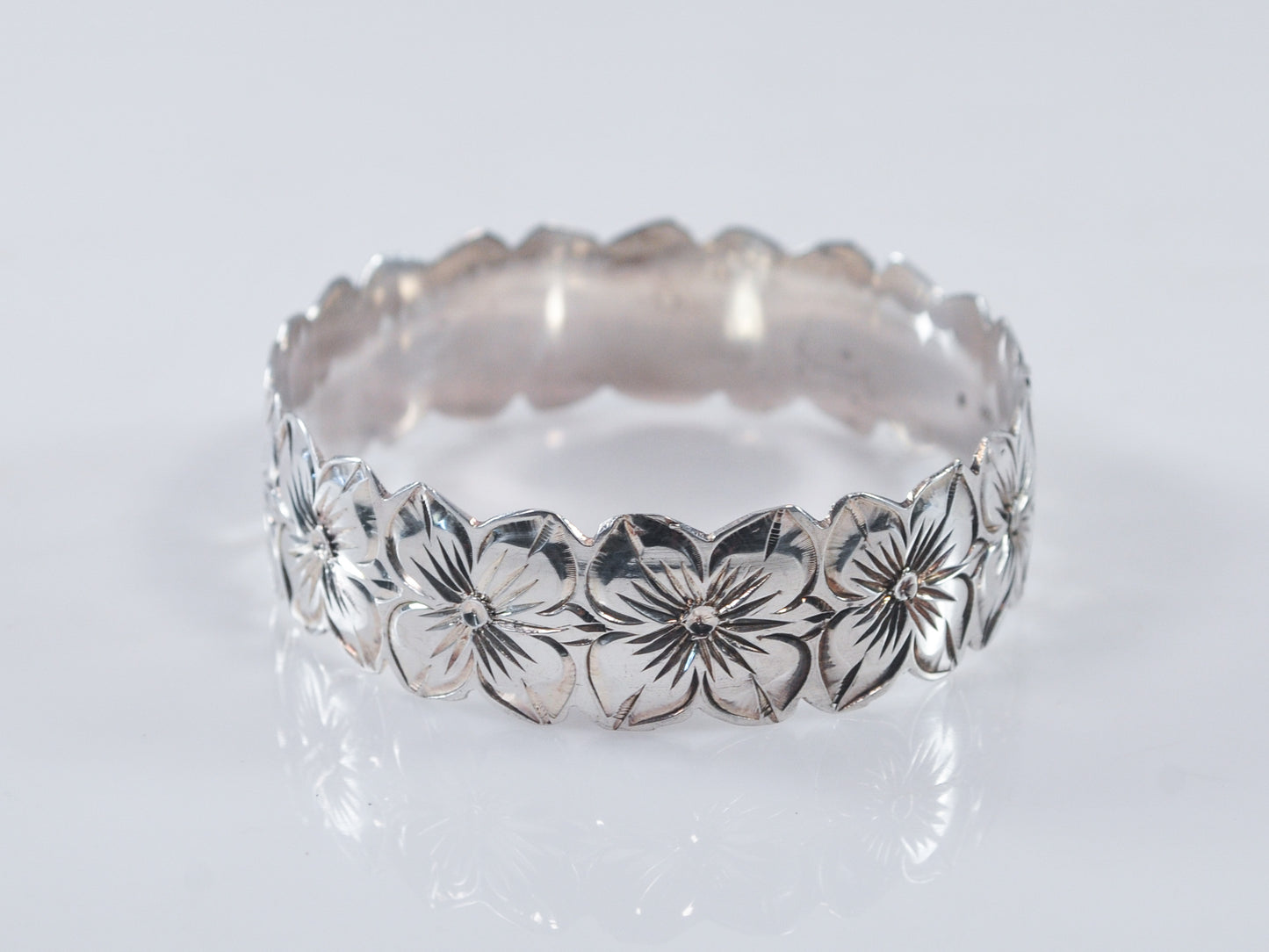 Sterling Silver Plumeria Flower Bangle Bracelet