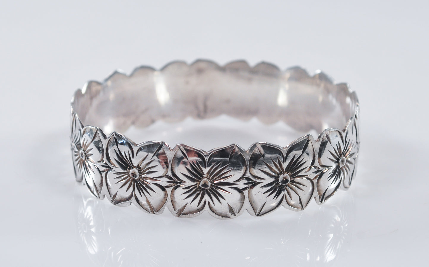 Sterling Silver Plumeria Flower Bangle Bracelet