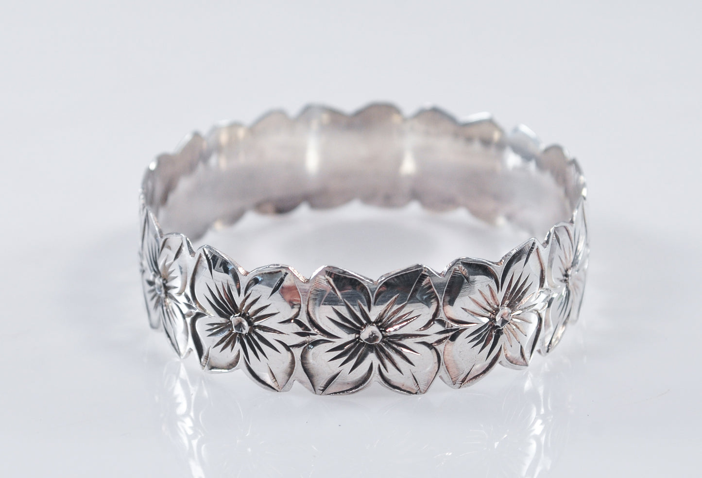 Sterling Silver Plumeria Flower Bangle Bracelet