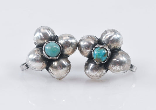 Southwestern Sterling Silver Turquoise Screw Back Earrings