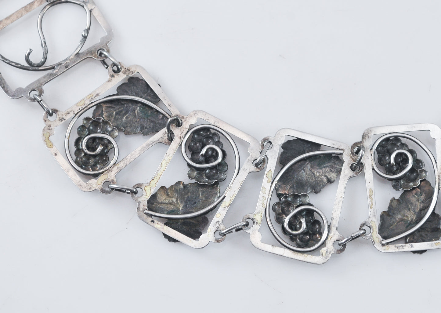 AS IS - Vintage Grape Cluster Sterling Silver Panel Bracelet