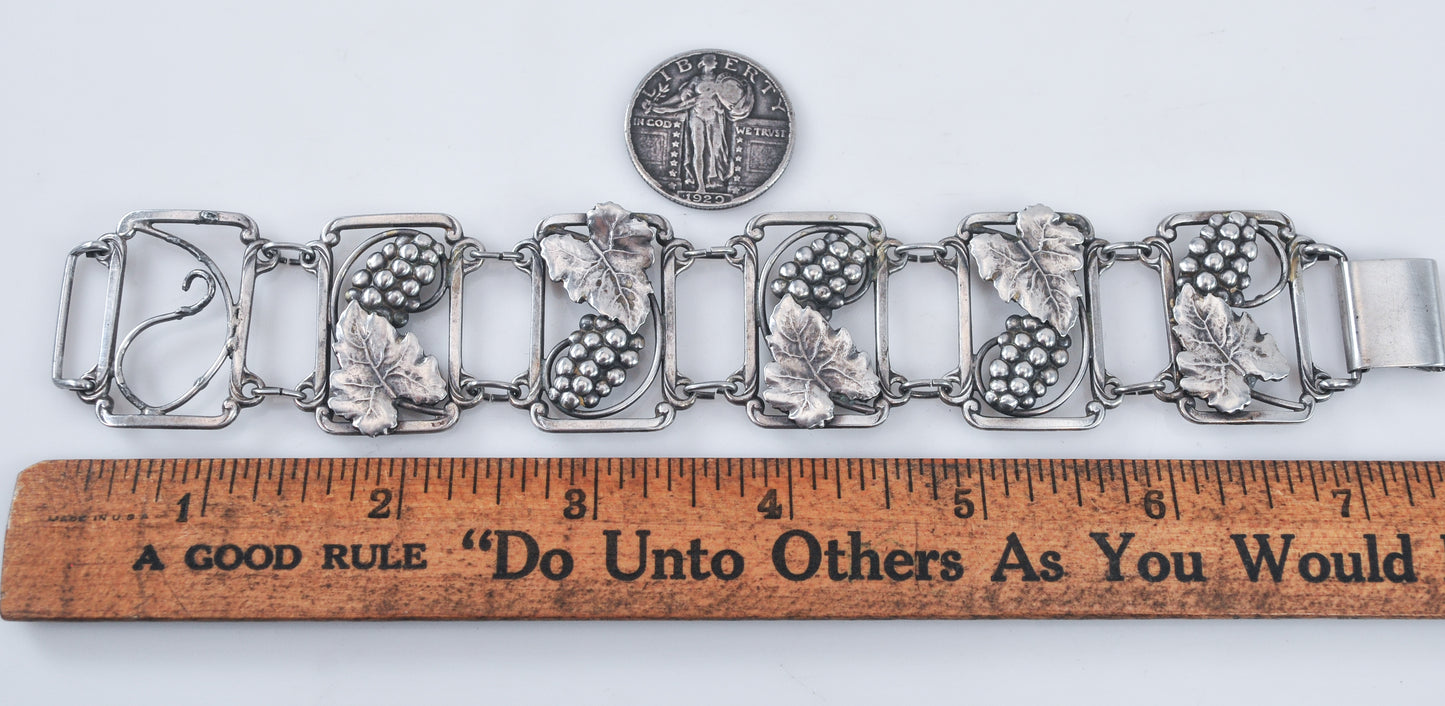 AS IS - Vintage Grape Cluster Sterling Silver Panel Bracelet