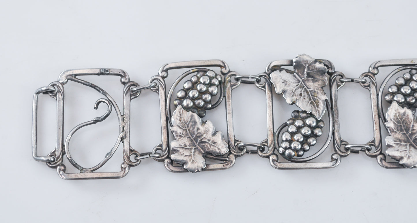 AS IS - Vintage Grape Cluster Sterling Silver Panel Bracelet