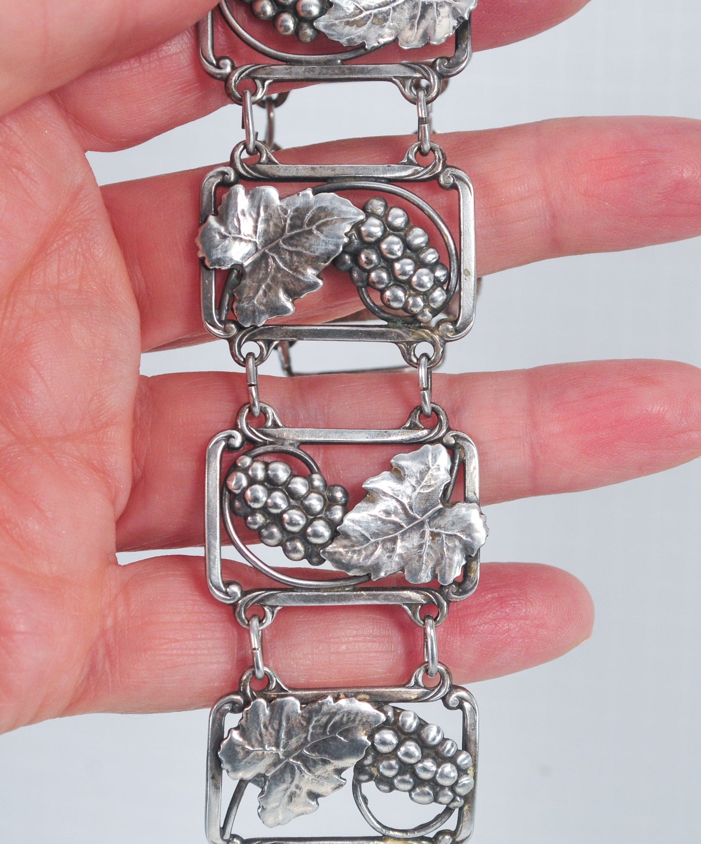 AS IS - Vintage Grape Cluster Sterling Silver Panel Bracelet