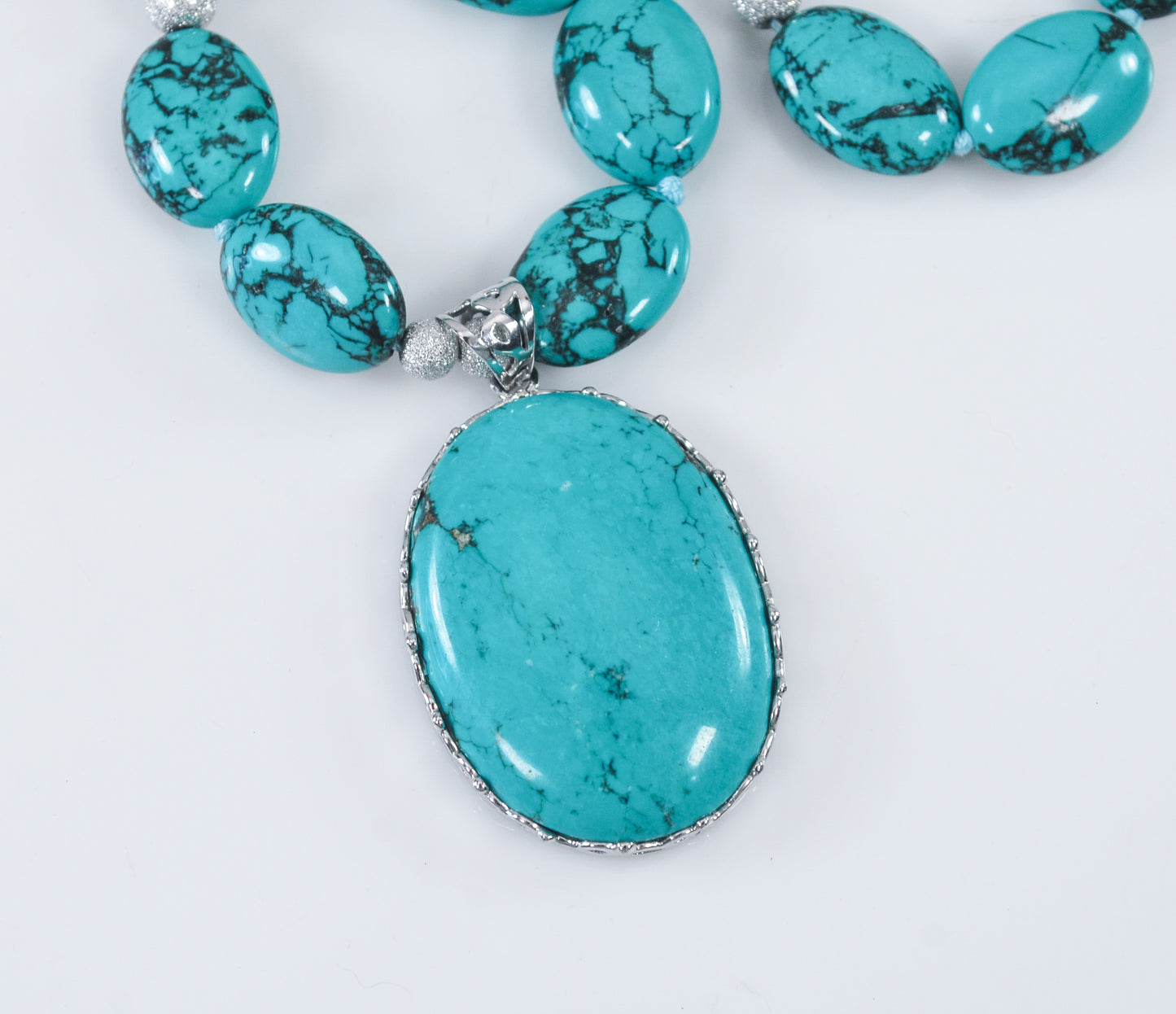 Chunky Lucas Lameth Sterling Silver Turquoise Pendant Necklace