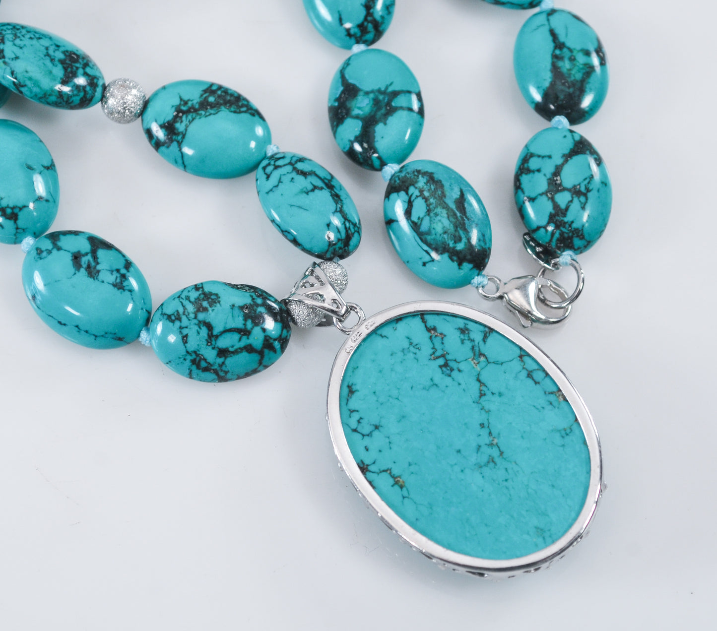 Chunky Lucas Lameth Sterling Silver Turquoise Pendant Necklace