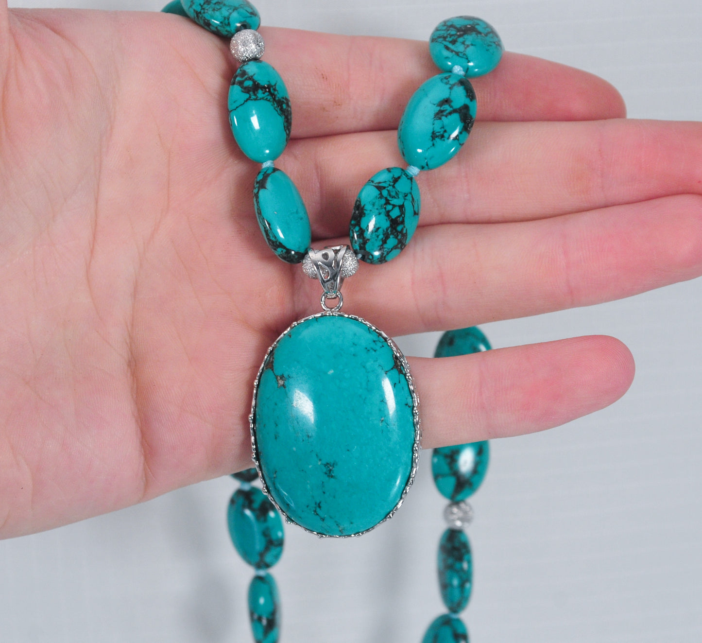 Chunky Lucas Lameth Sterling Silver Turquoise Pendant Necklace