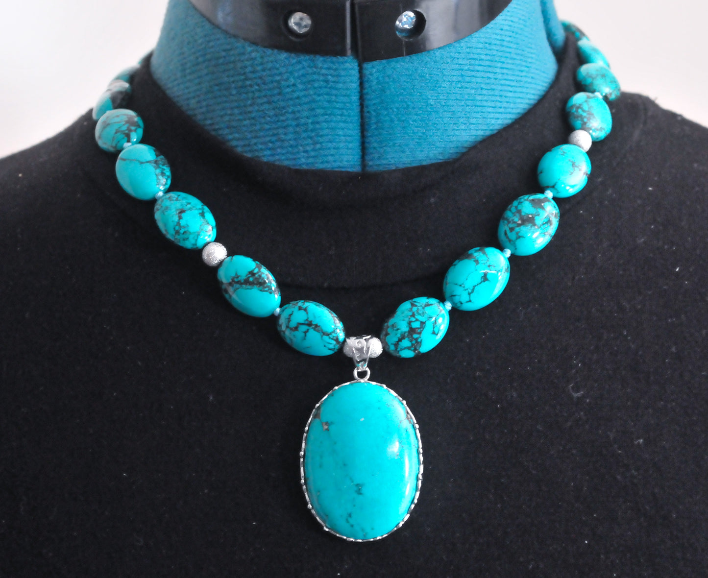 Chunky Lucas Lameth Sterling Silver Turquoise Pendant Necklace