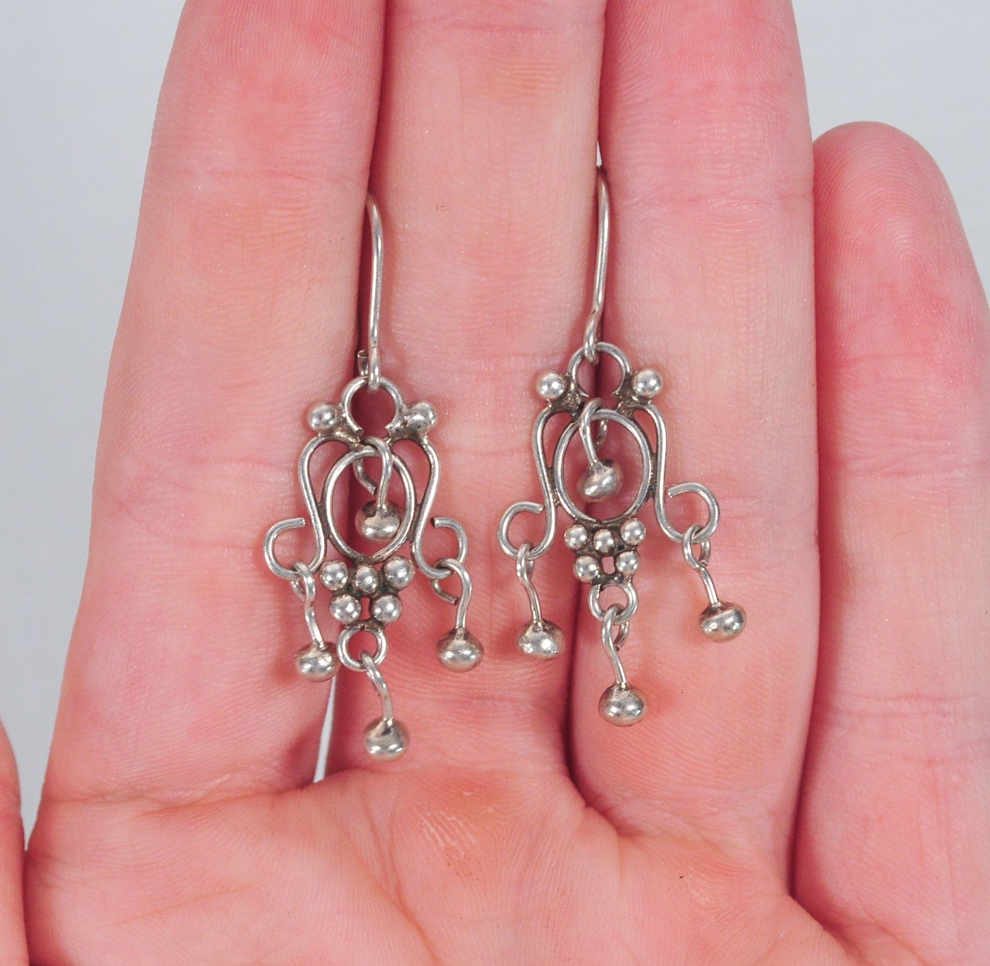 Small Sterling Silver Ball Chandelier Earrings