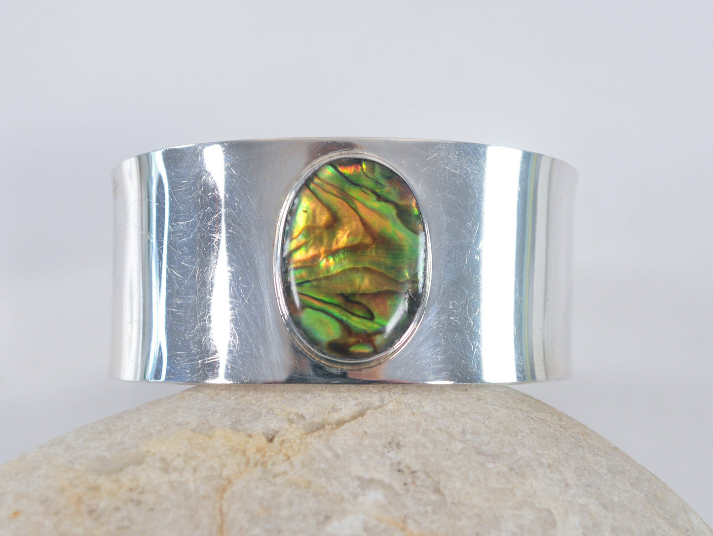 Wide 925 Mexico CII Abalone Cuff Bracelet