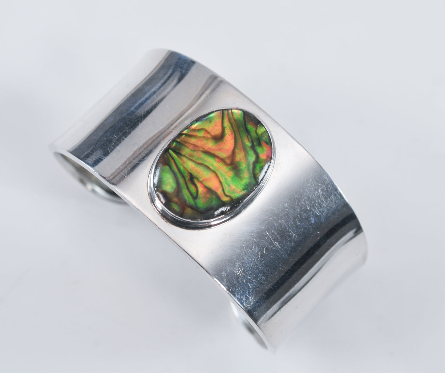 Wide 925 Mexico CII Abalone Cuff Bracelet