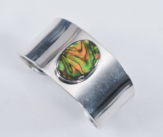 Wide 925 Mexico CII Abalone Cuff Bracelet