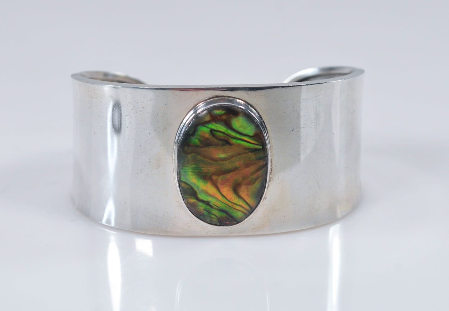 Wide 925 Mexico CII Abalone Cuff Bracelet