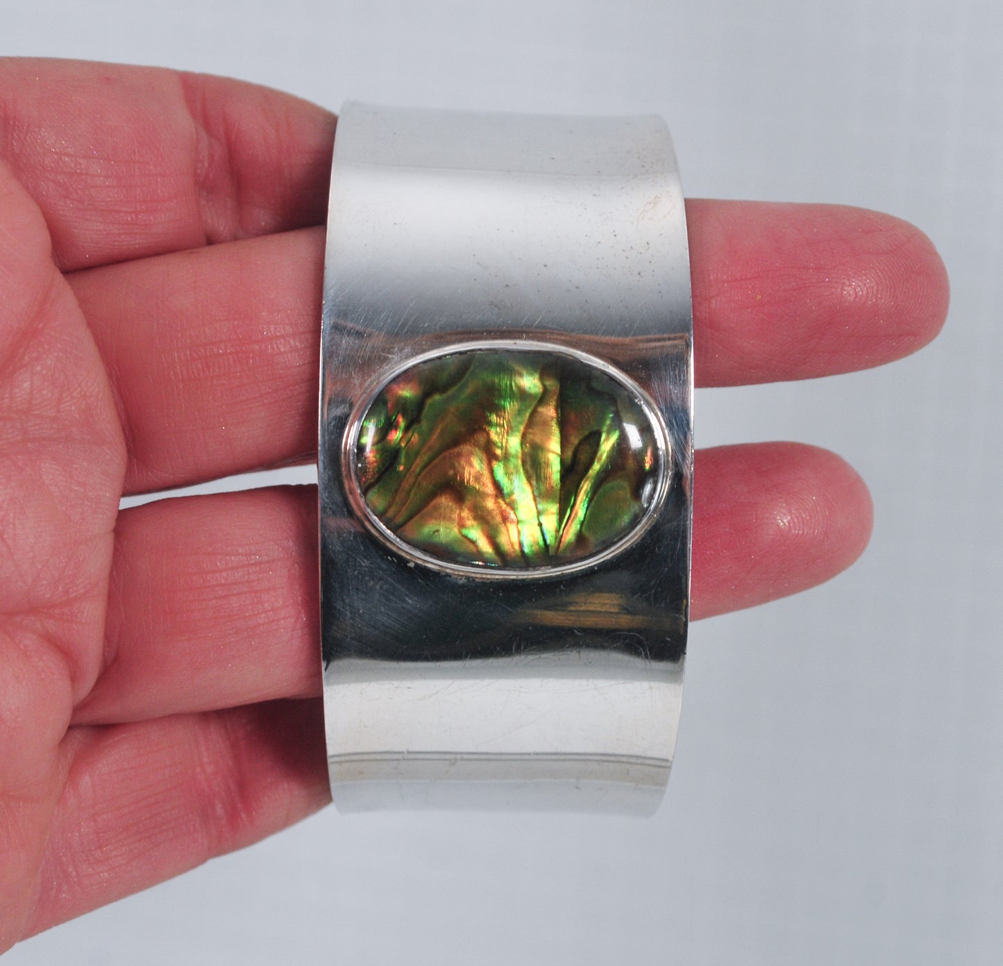 Wide 925 Mexico CII Abalone Cuff Bracelet