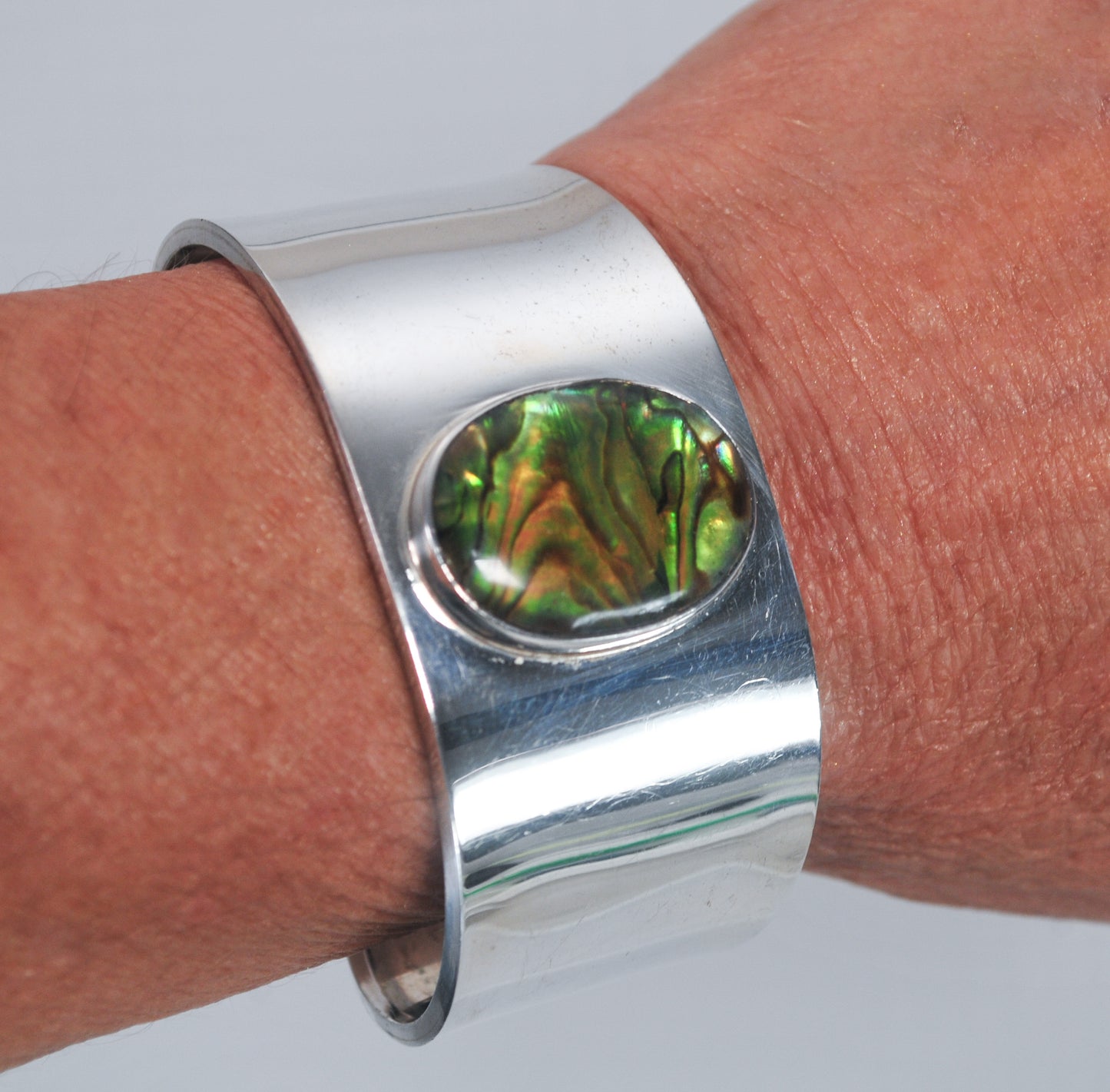 Wide 925 Mexico CII Abalone Cuff Bracelet