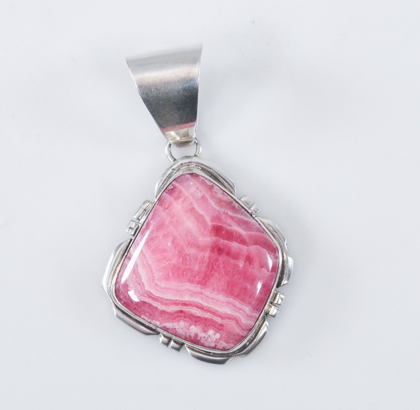 Navajo Signed Sterling Silver Rhodochrosite Pendant