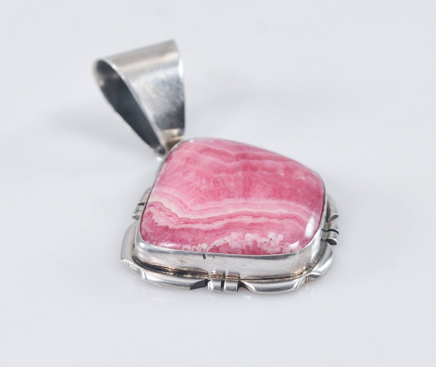 Navajo Signed Sterling Silver Rhodochrosite Pendant