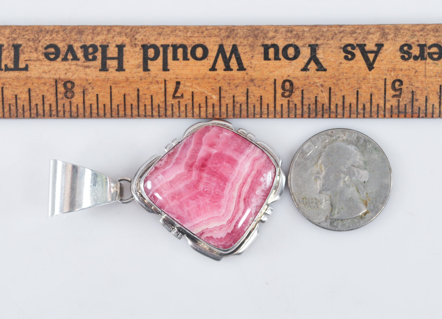 Navajo Signed Sterling Silver Rhodochrosite Pendant