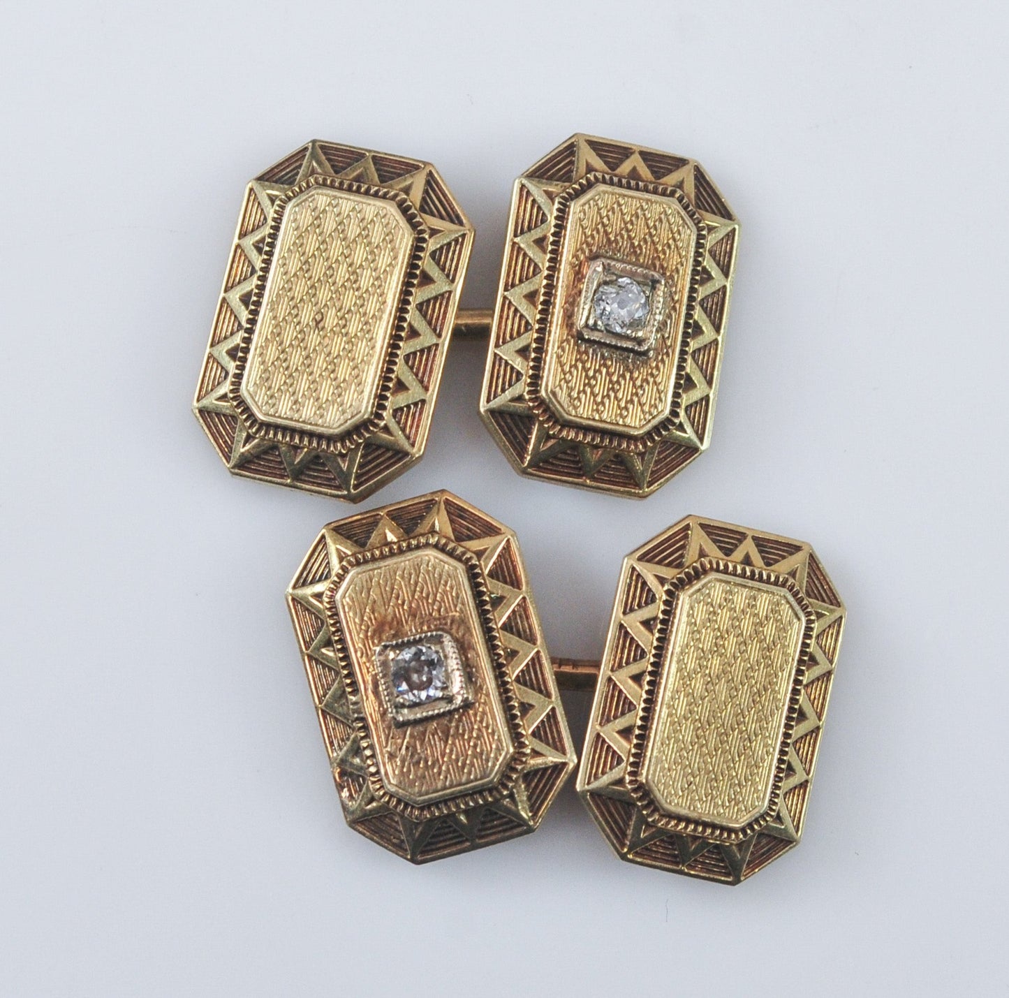 Antique 14K Gold Diamond Cuff Links