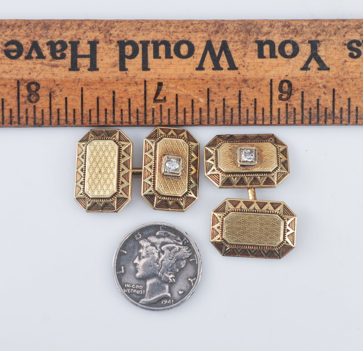 Antique 14K Gold Diamond Cuff Links