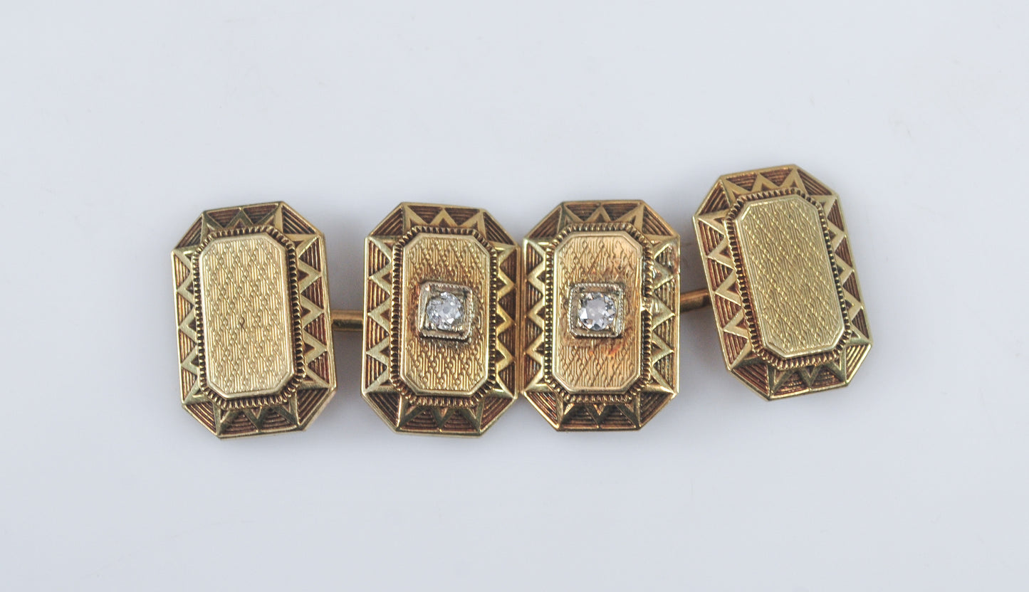 Antique 14K Gold Diamond Cuff Links