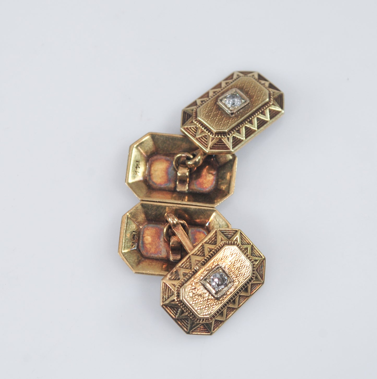 Antique 14K Gold Diamond Cuff Links