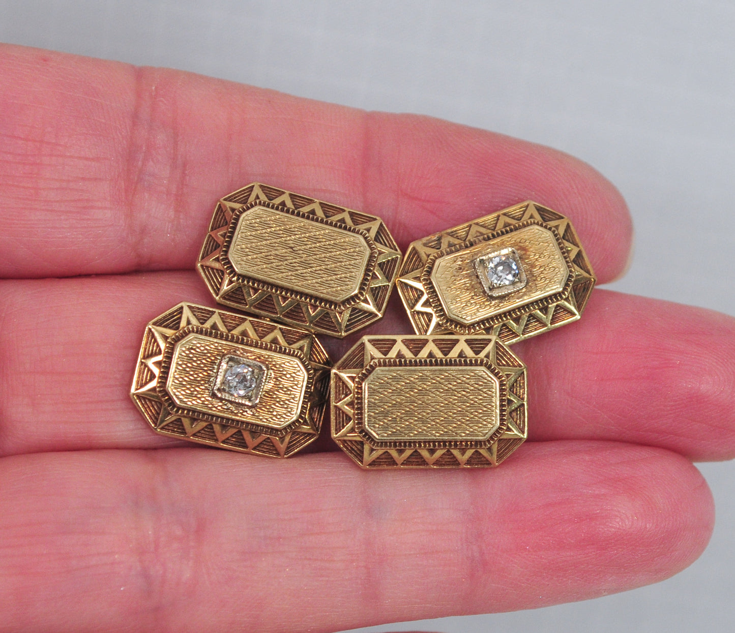 Antique 14K Gold Diamond Cuff Links