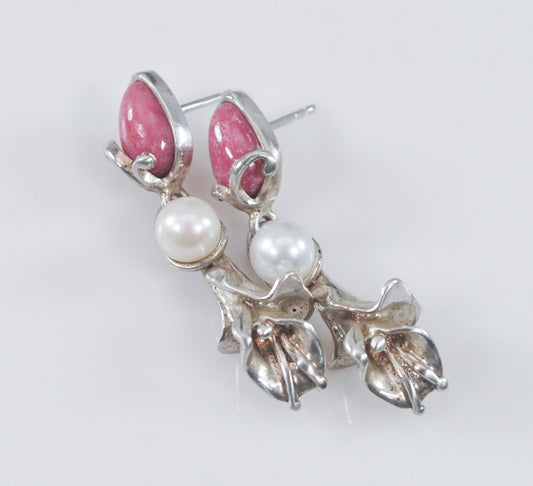 Carolyn Pollack Relios Sterling Silver Rhodonite Flower Earrings