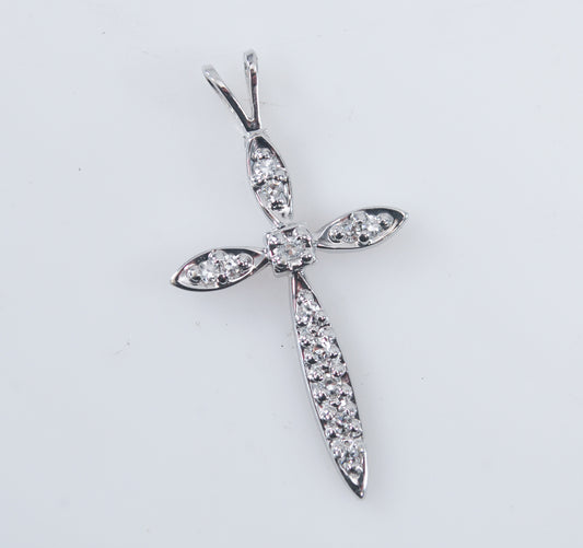 Bluite 14K White Gold Diamond Cross Pendant