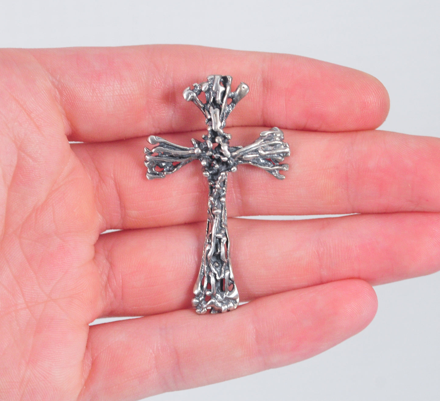 Vintage Sterling Silver Brutalist Cross Pendant