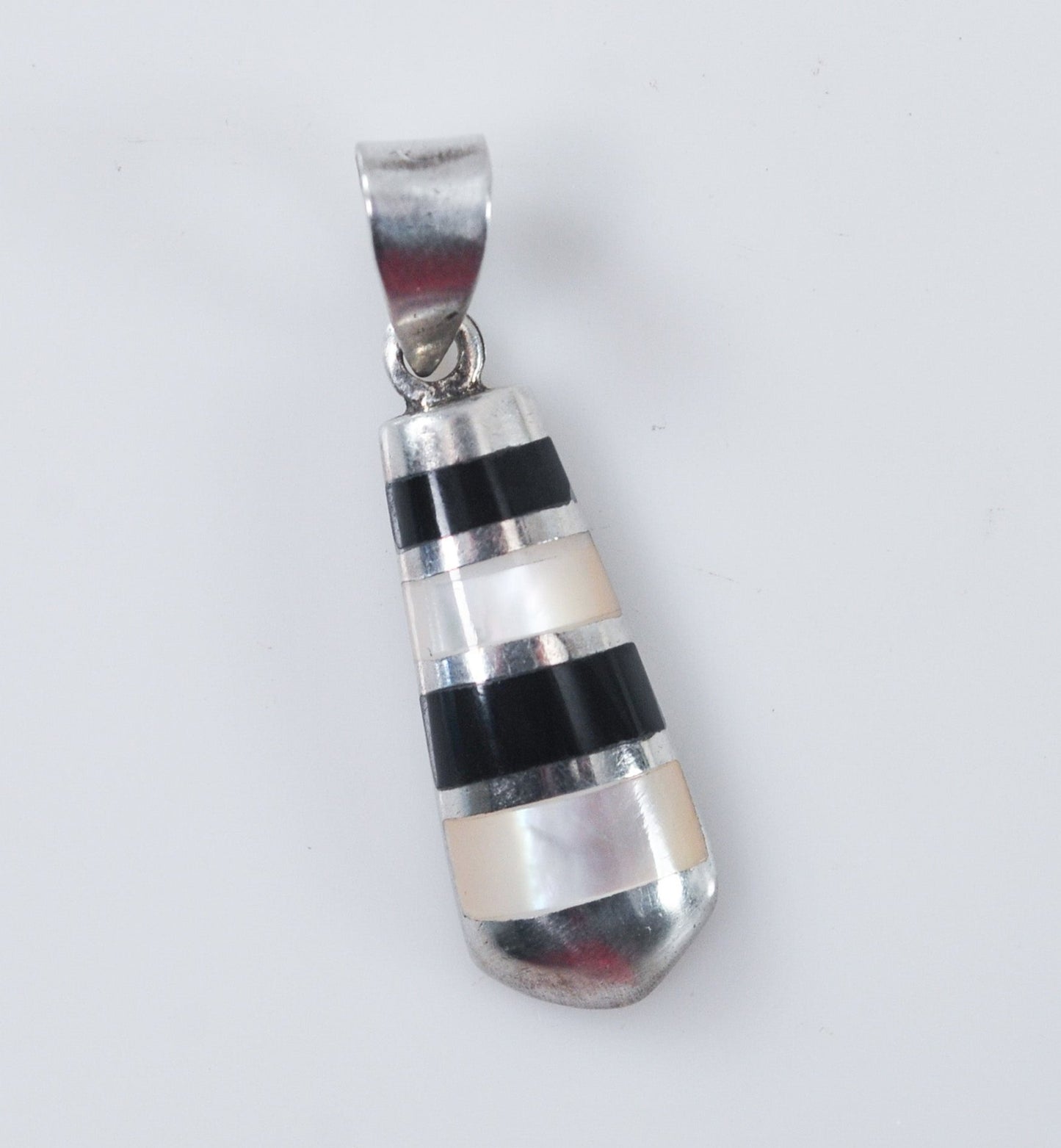 Small Sterling Silver Mother of Pearl Black Onyx Inlay Pendant