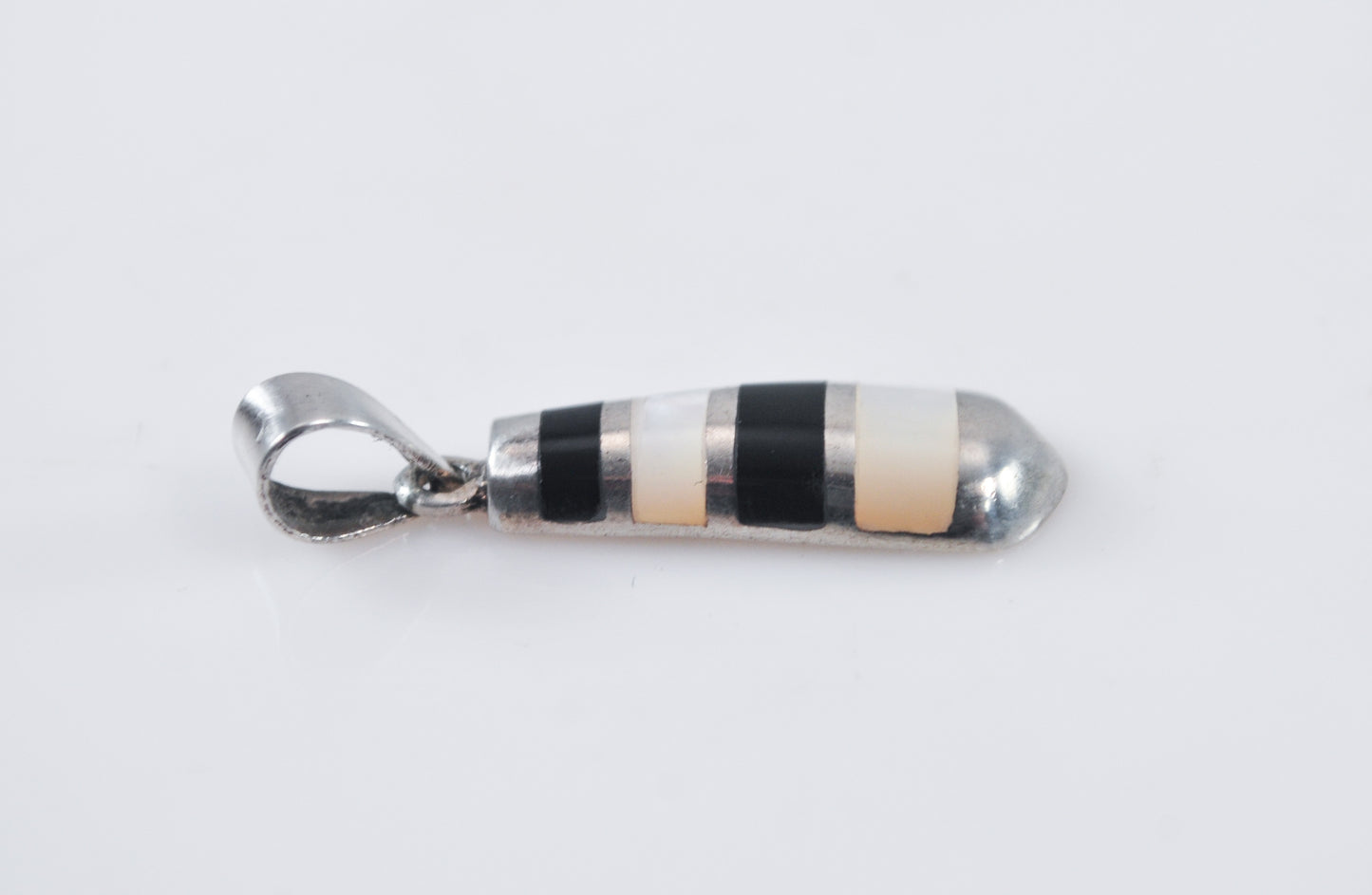 Small Sterling Silver Mother of Pearl Black Onyx Inlay Pendant