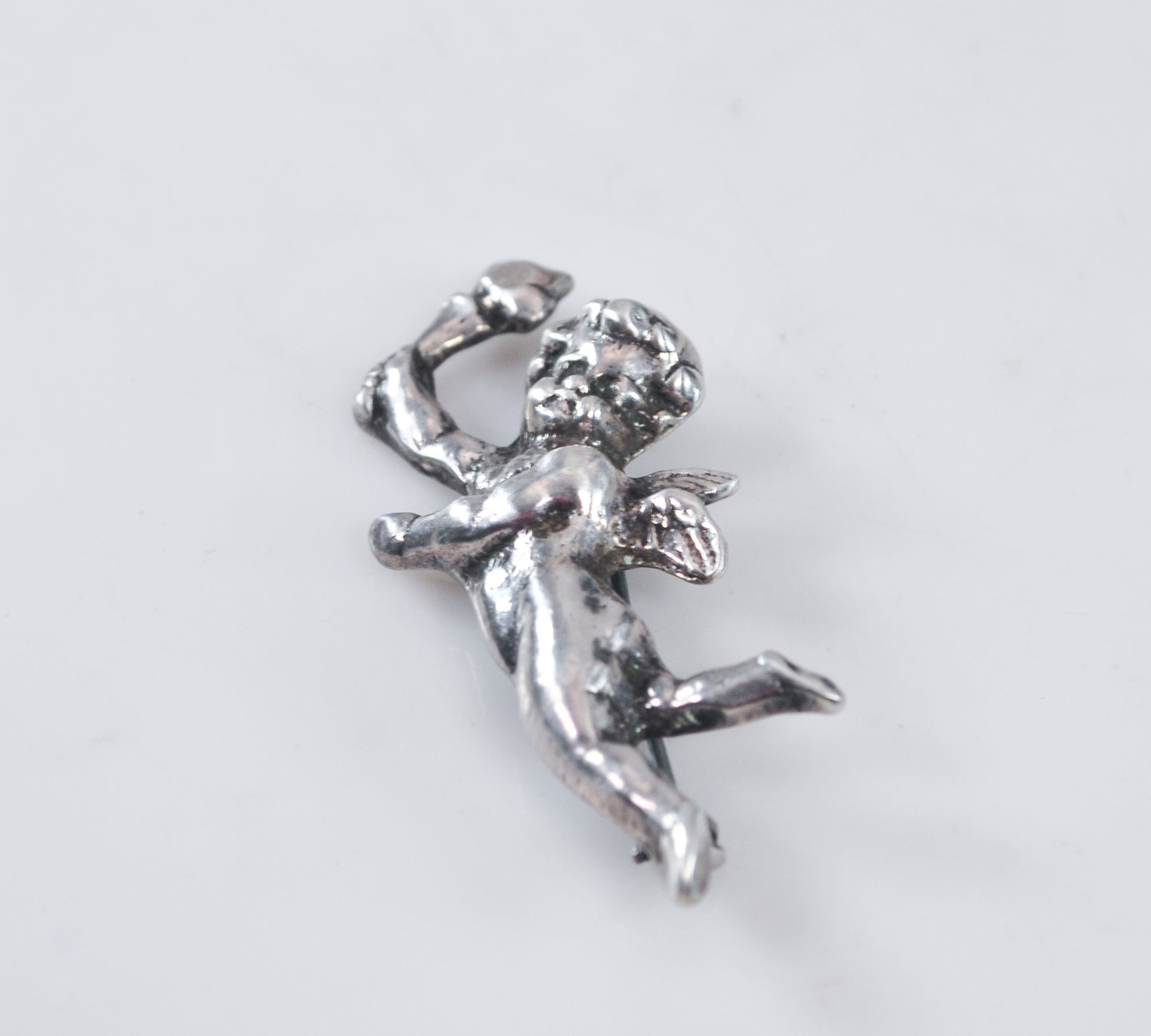 Vintage Sterling Silver Flying Angel Brooch