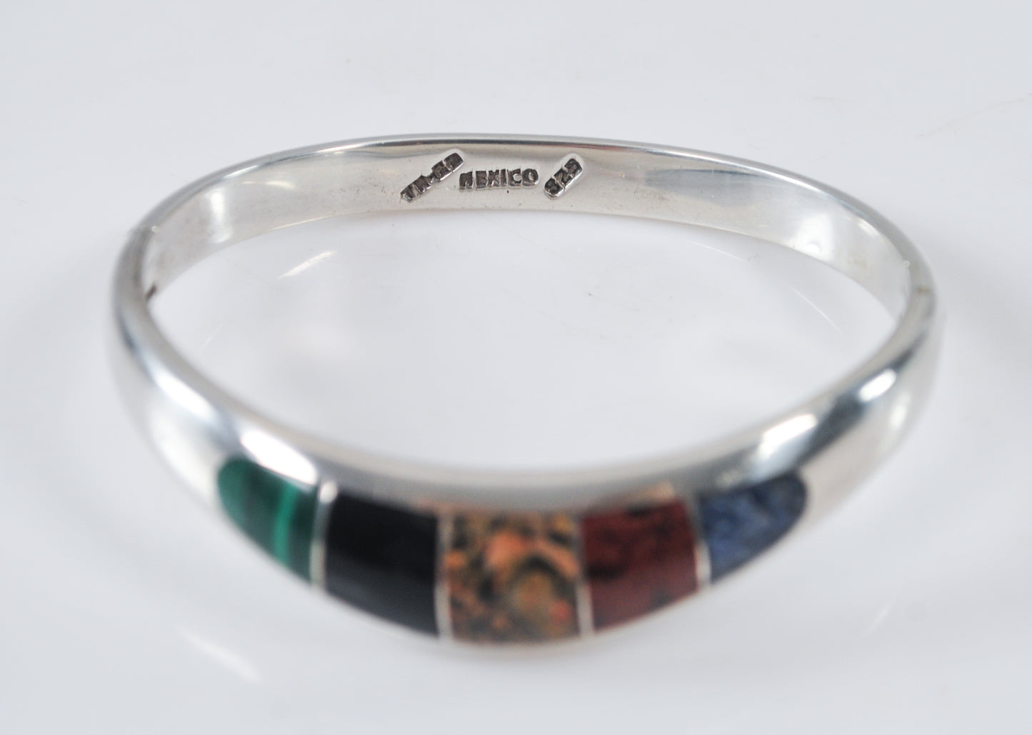 Taxco Sterling Silver Hinged Inlay Bangle Bracelet