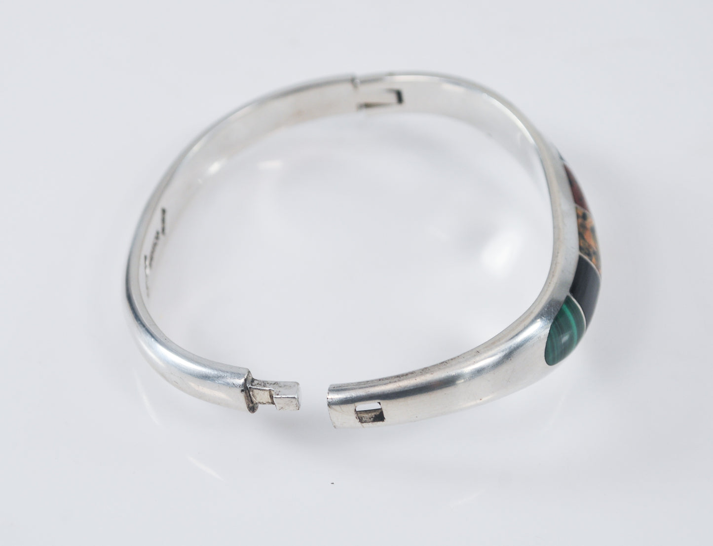 Taxco Sterling Silver Hinged Inlay Bangle Bracelet