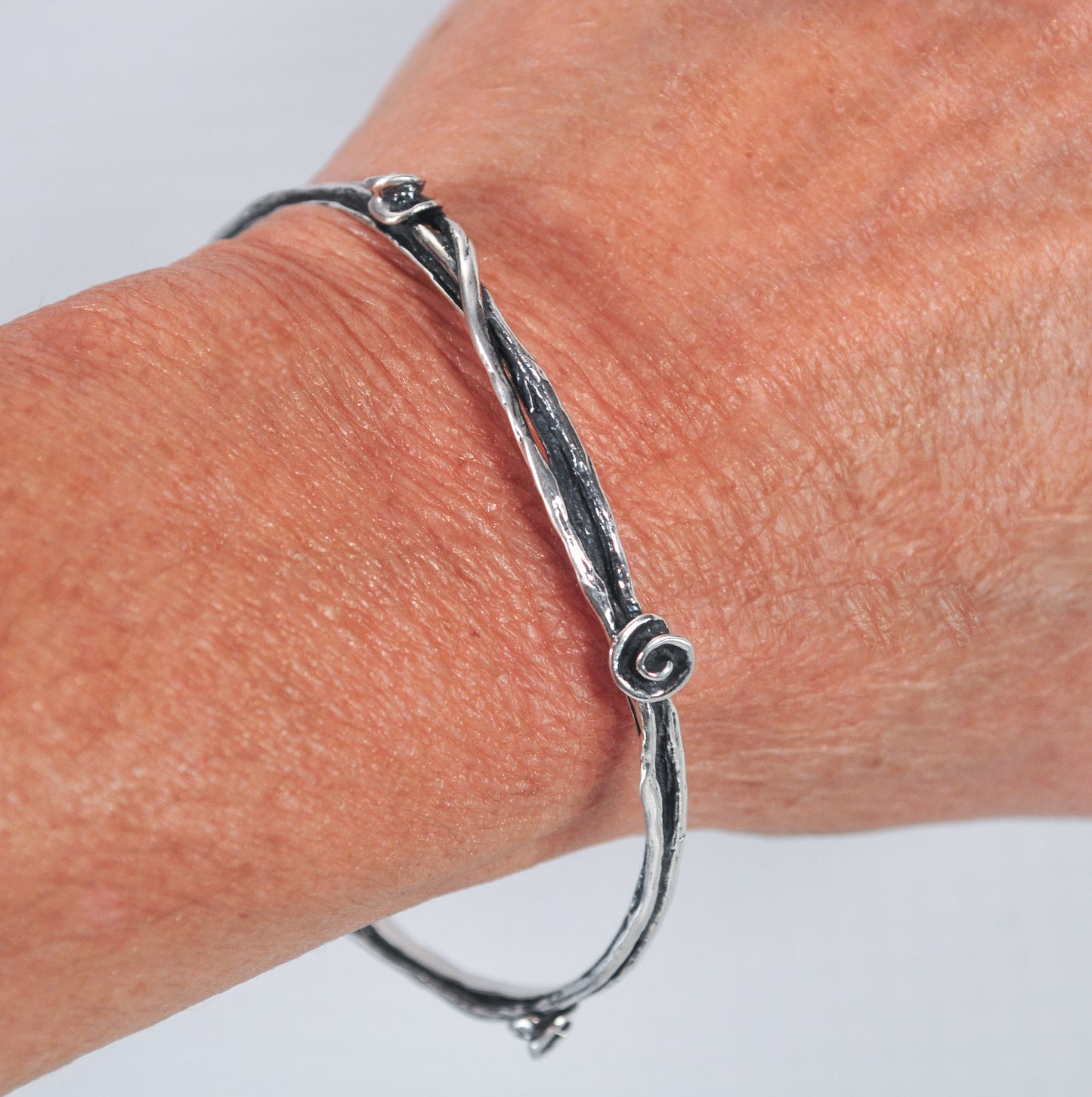 Or PAZ Creations Sterling Silver Rose Bangle Bracelet