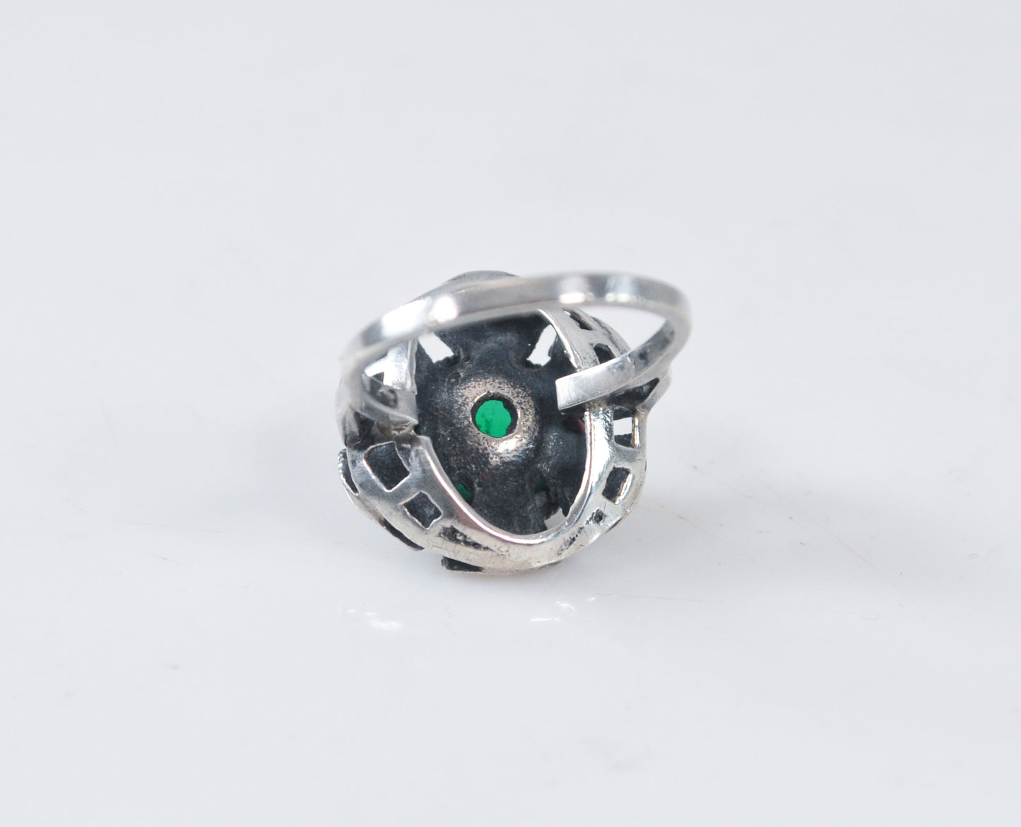 Vintage Sterling Silver Green Onyx Flower Ring