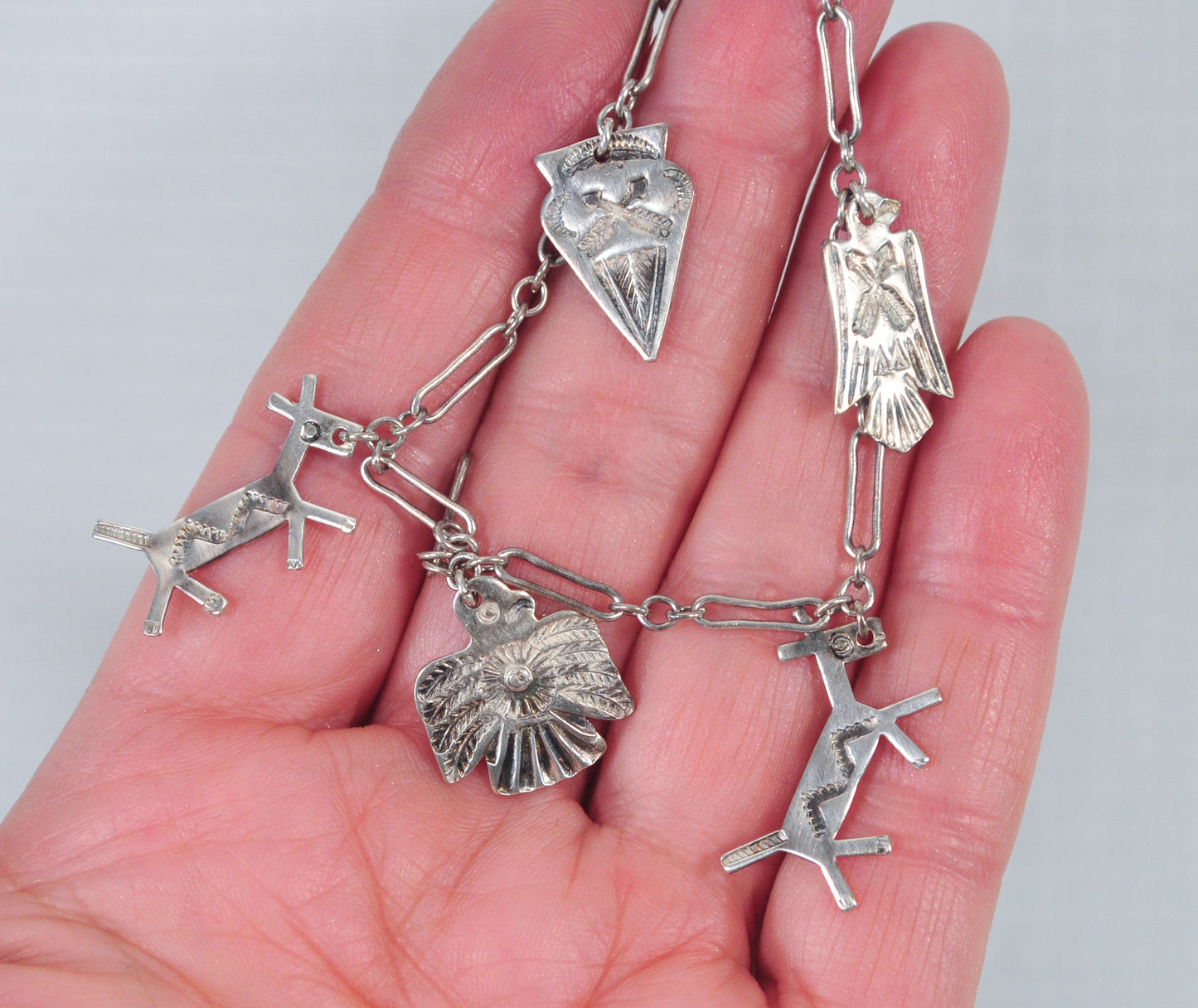 Antique Native American Sterling Silver Charm Bracelet