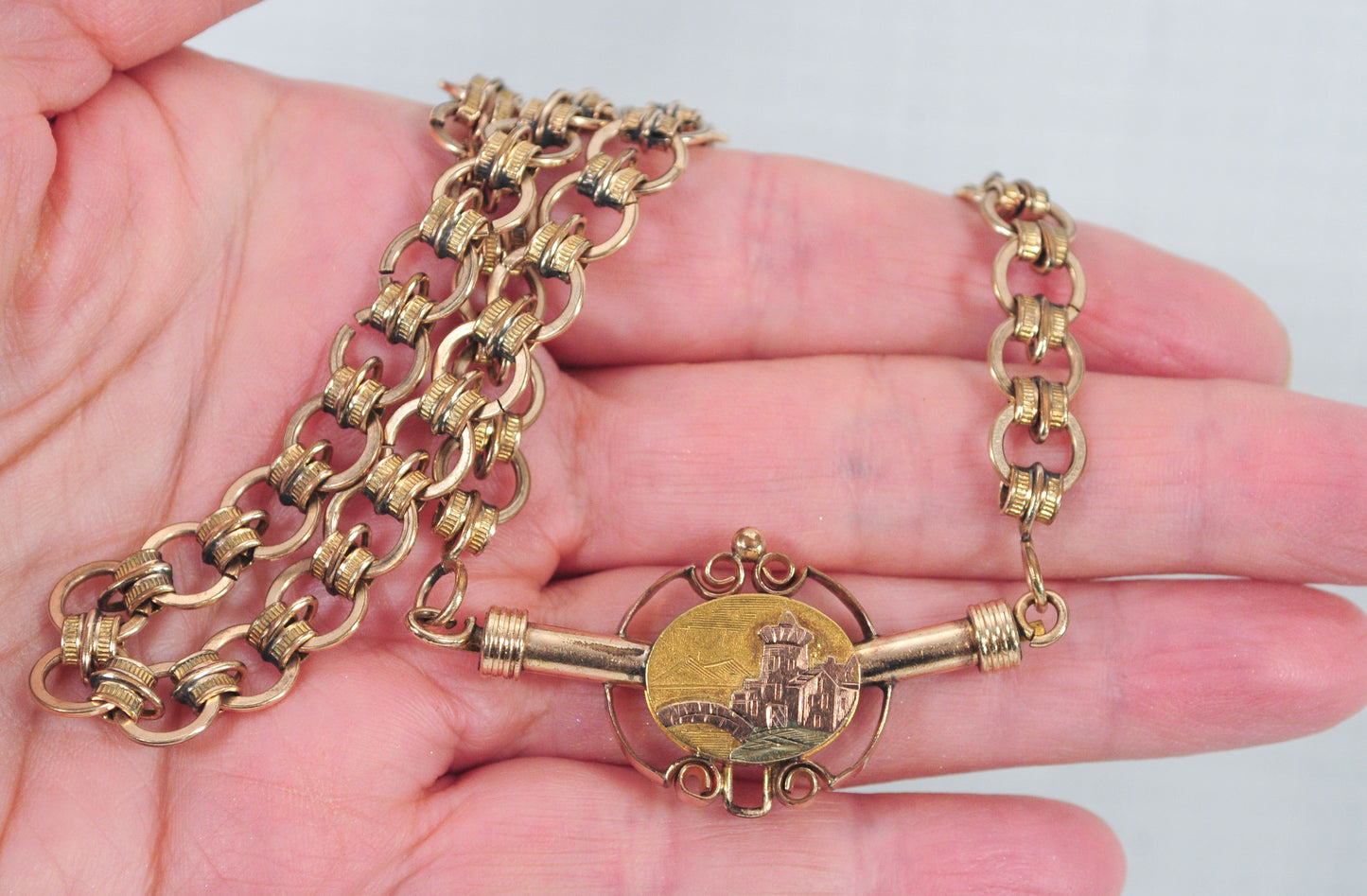 Antique Victorian Gold Filled Book Chain Necklace